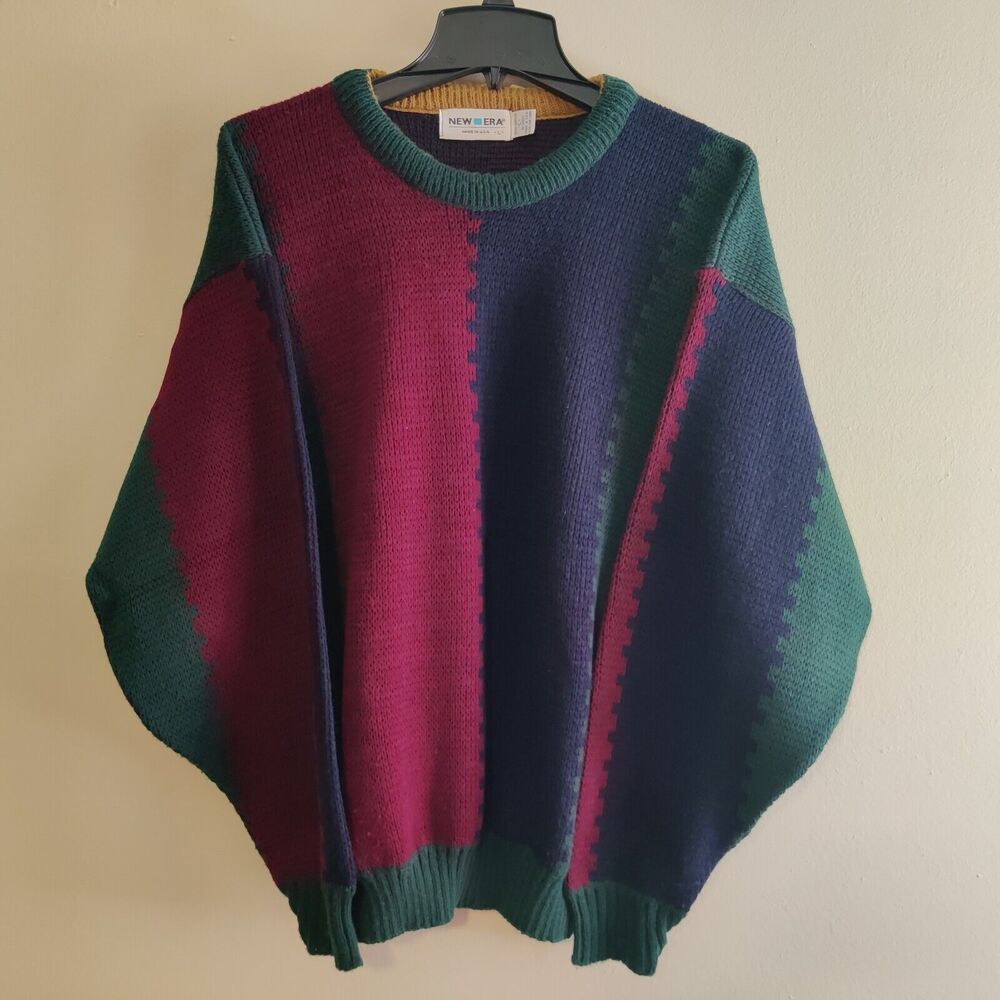 Vintage 90s New Era Sweater Mens Sz L ( Red Green Blue )